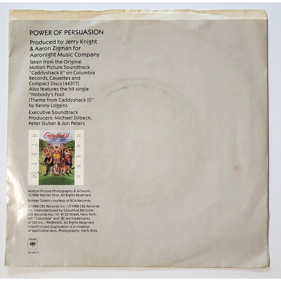 Pointer Sisters Power Of Persuasion 45 RPM Vinyl Columbia VG 1988 Soundtrack - Picture 2 of 4
